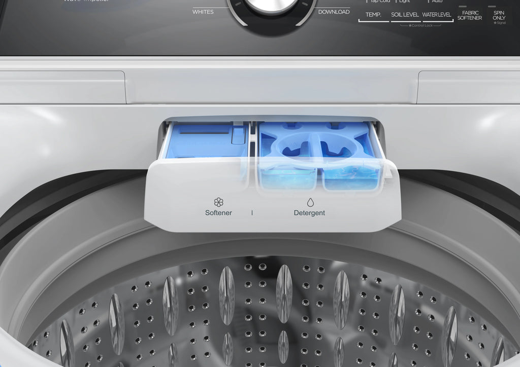 MIDEA 4.5 Cu Ft Smart Top Load Wave-Impeller Washing Machine with Stainless Steel Tub, White