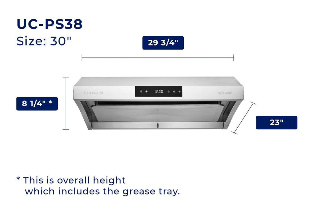 Hauslane UC-PS38 30-inch Under Cabinet Range Hood, Stainless Steel, Professional Suction, Steam Auto Clean, Touch Panel