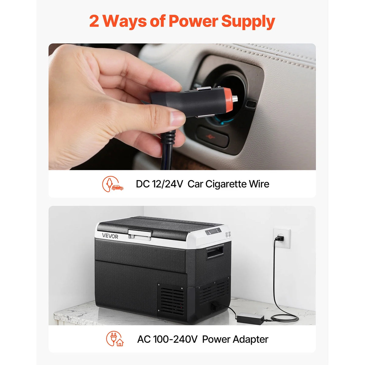 VEVOR Portable Car Refrigerator 53 Qt, 12V Portable Freezer with Single Zone, 12/24V DC & 110-240V AC Electric Cooler with -4℉-68℉Cooling Range, for Car Truck Vehicle RV Boat Outdoor & Home use