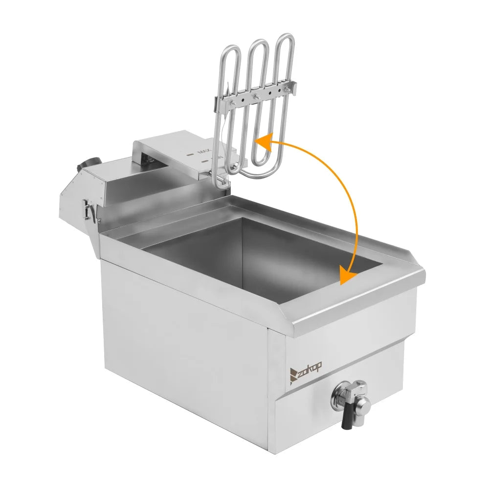 EH102V 110V 110V,3400W 24.9quart/23.6L Stainless Steel Double Cylinder Electric Fryer US Plug, Electric Deep Fryer Frying with 2 Faucets and Lids for Home Use, Adjustable Temperature, Easy to clean