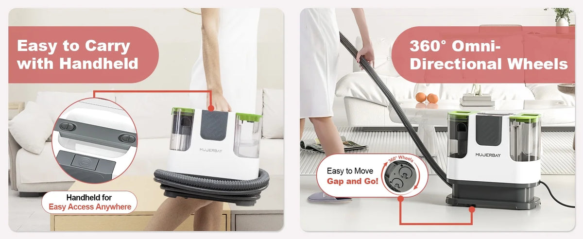 Aeitto 12Kpa Portable Furniture Water Extractor - Odor/Stain Removal, Ideal for Sofa, Carpet, Car, Pet Messes