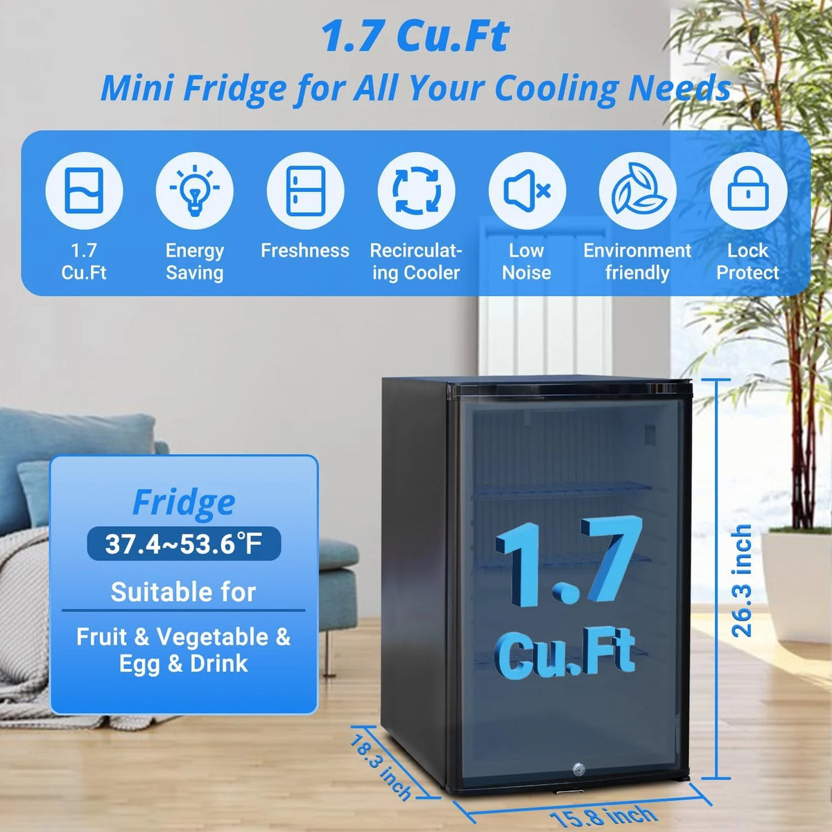 Smad 2.1 Cu ft Compact Refrigerator 110V/12V RV Truck Caravan Car Fridge Quiet Reversible Door Lock