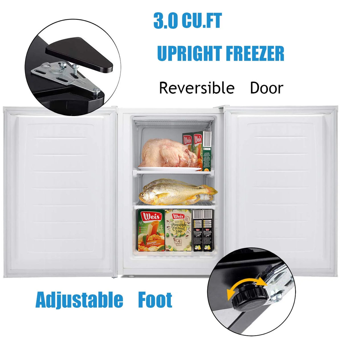 KNDKO 3.2Cu.ft Upright Freezer, Compact Freezer with Removable Shelves, Adjustable Thermostat for Home/Kitchen/Office, Black