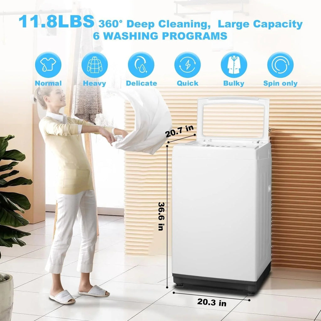 Smad Compact Washing Machines 1.7 Cu ft Single Use in Schools and apartments 12lbs White Washer