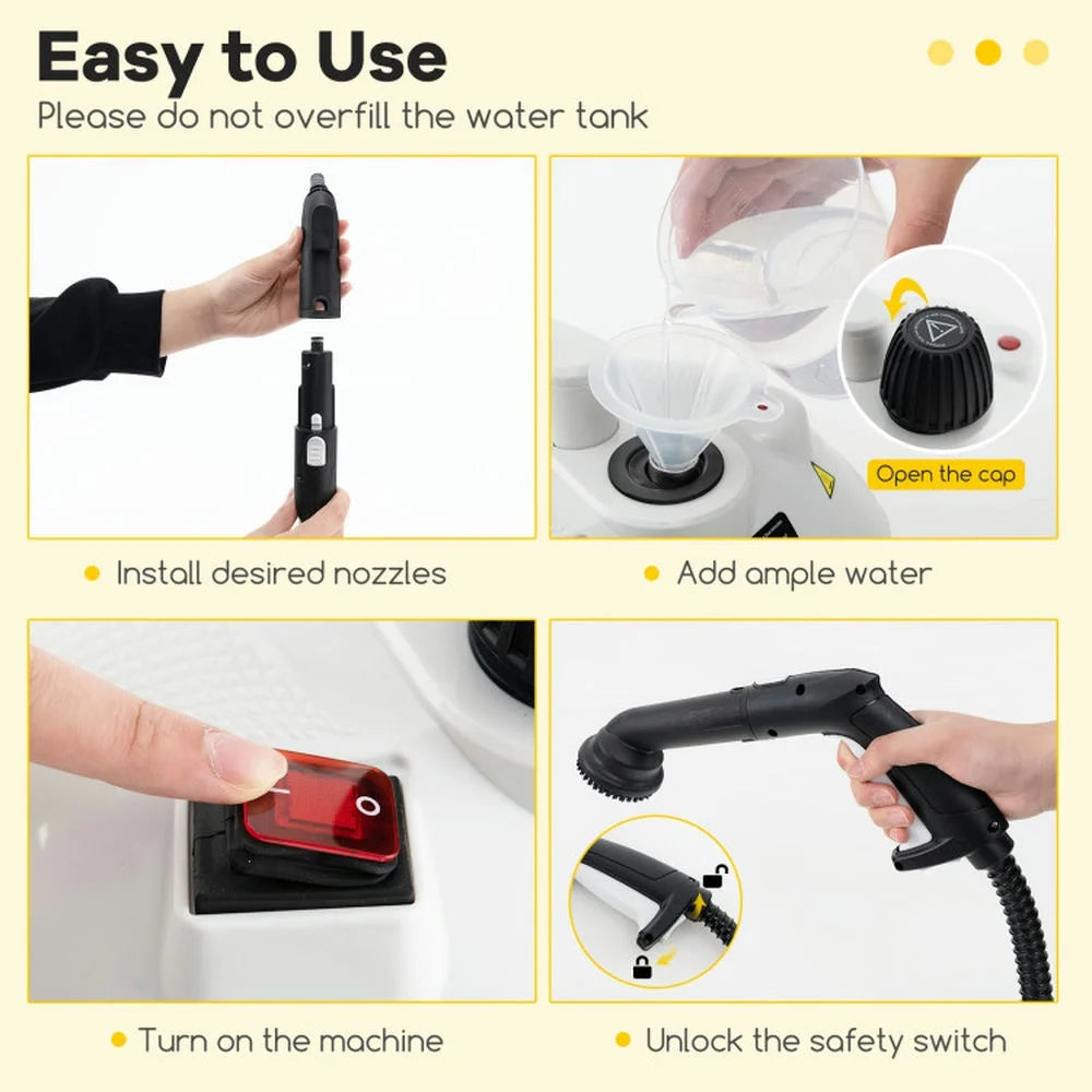 Spaco Multipurpose Steam Cleaner 1800W Portable Household Steamer with 61 oz Large Tank, 1800W Steam Cleaner with 15 Versatile Accessories, Gray & White