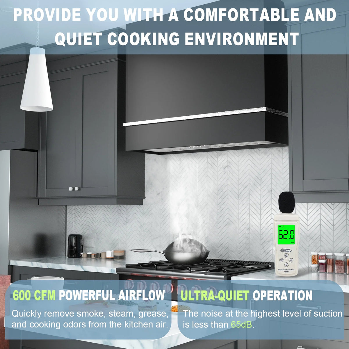 Akicon Range Hood 36 Inch, Ultra Quite Stainless Steel Kitchen Hood, Wall Mount Square Vent Hood with LED Light and Dishwasher-Safe Filters, Hood Vents for Kitchen, 3 Speeds, 600 CFM (AK-HS36HB-SWG)
