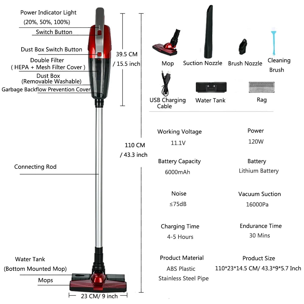 Cordless Wet Dry Vacuum Cleaner and Mop All in One, Lightweight Powerful Stick Vacuum Cleaner and Mop, One-step Cleaning, Rechargeable Upright Vacuum Cleaner for Home Hard Floor Pet Hair