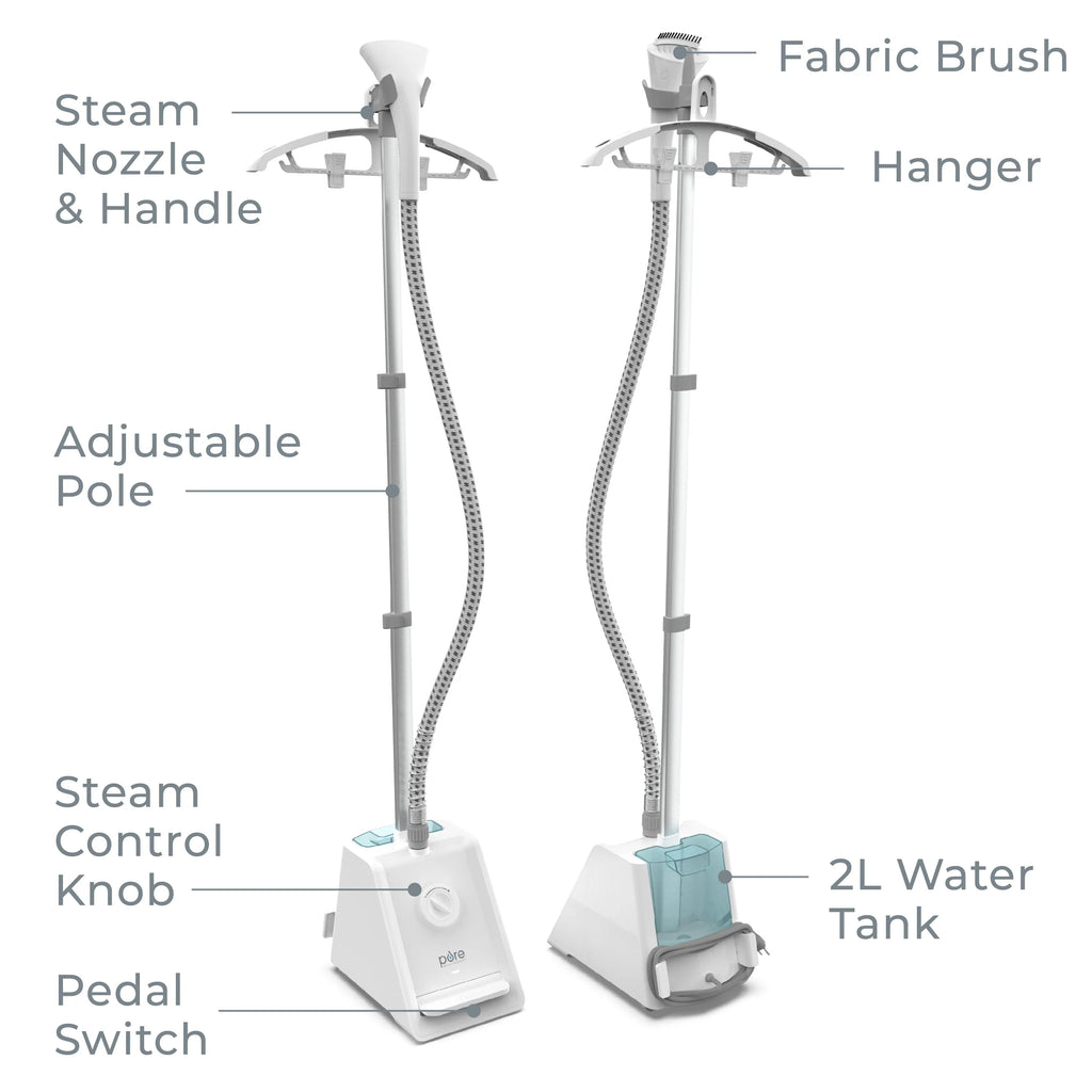 Pure Enrichment PureSteam Pro Upright Clothes Steamer - Professional Standing Garment Steamer & Foot Pedal - Half Gallon Tank with 1 Hr of Sanitizing Steam at 4 Heat Levels that Heats in 45 Seconds