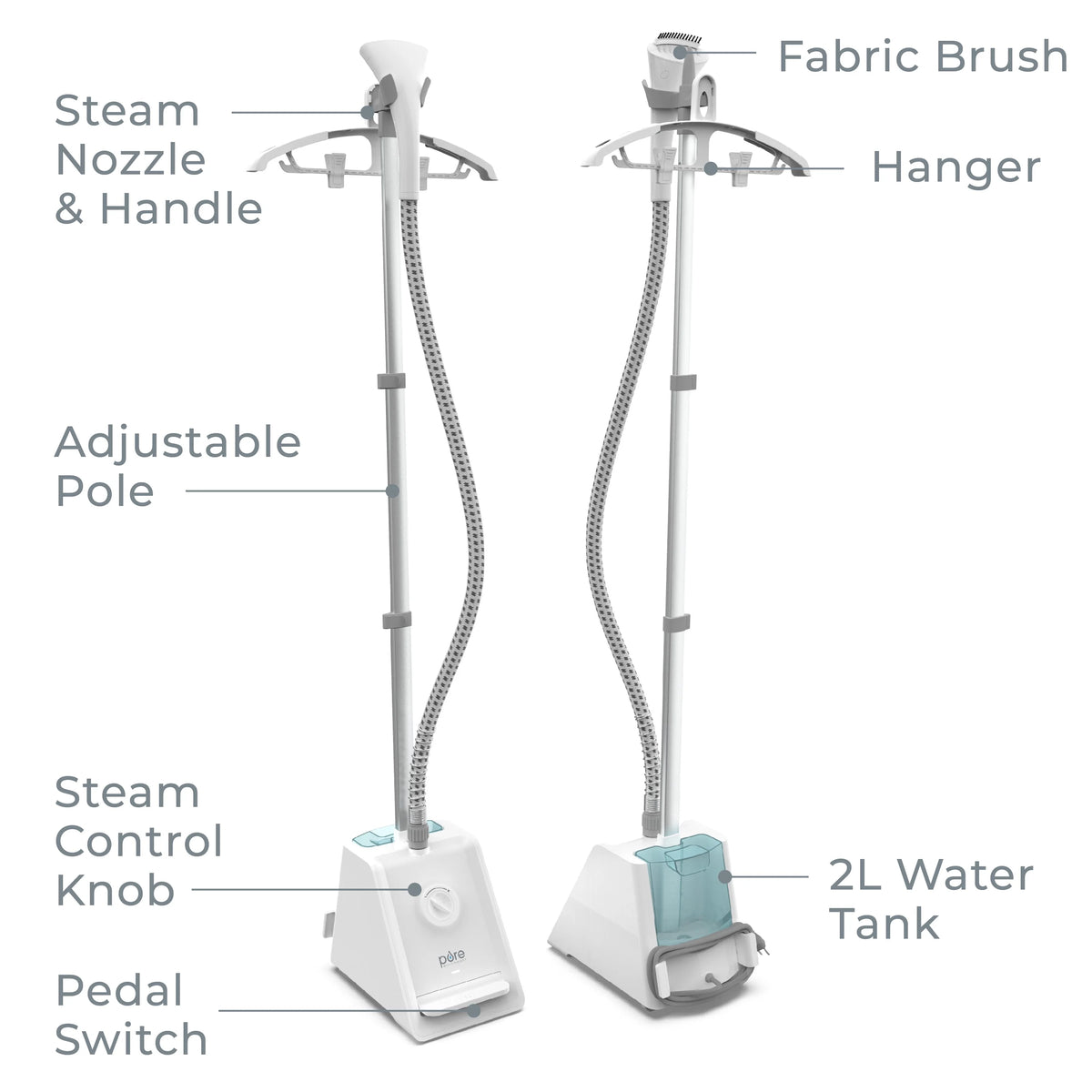 Pure Enrichment PureSteam Pro Upright Clothes Steamer - Professional Standing Garment Steamer & Foot Pedal - Half Gallon Tank with 1 Hr of Sanitizing Steam at 4 Heat Levels that Heats in 45 Seconds