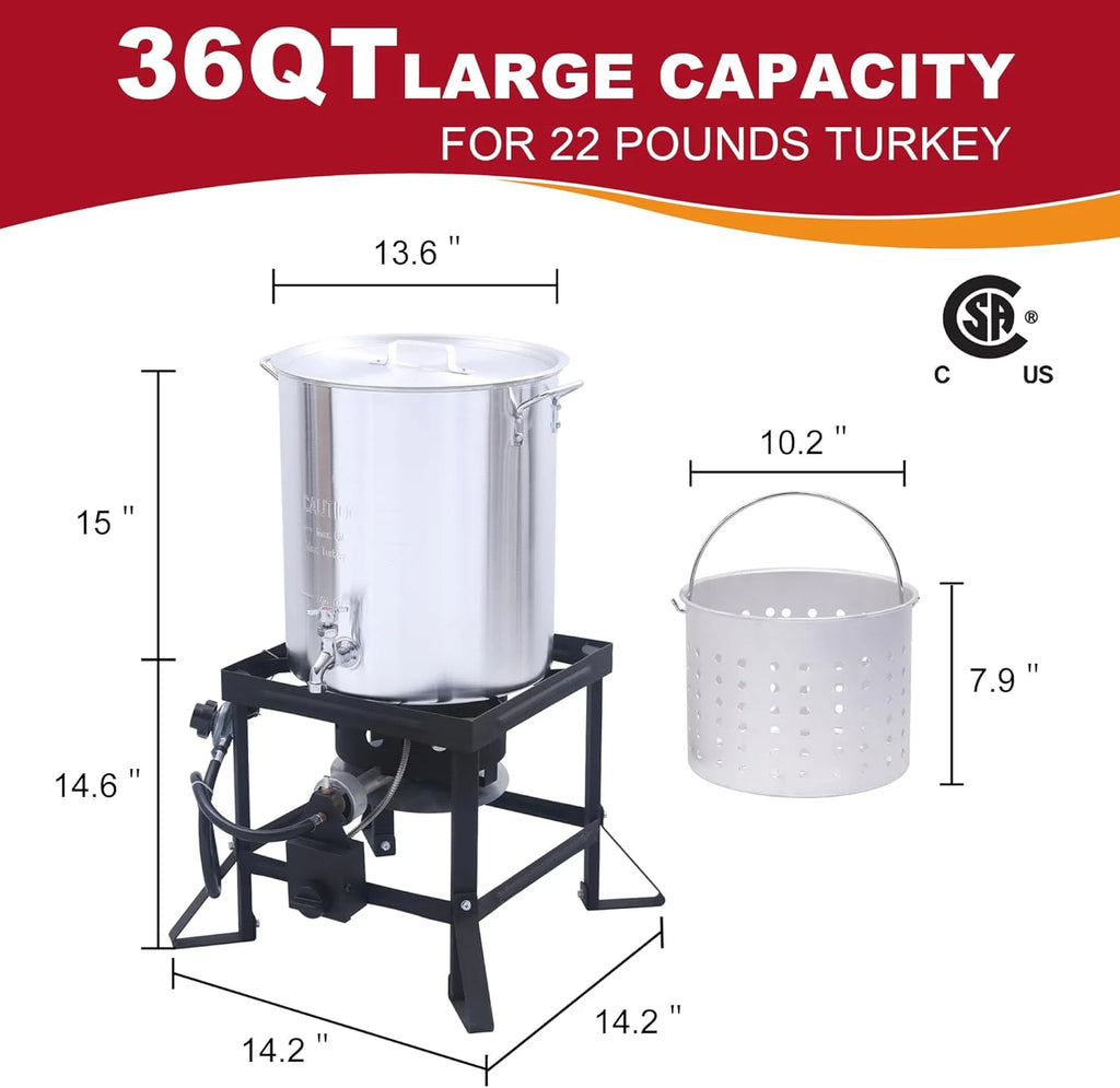 Red Mountain Valley Outdoor Propane Turkey Deep Fryer Set 30&10 Quart Fish Fryer with Basket, 50,000 BTU Burner, Large Seafood Boiler Kit, Outdoor Cooking for Frying, Boiling