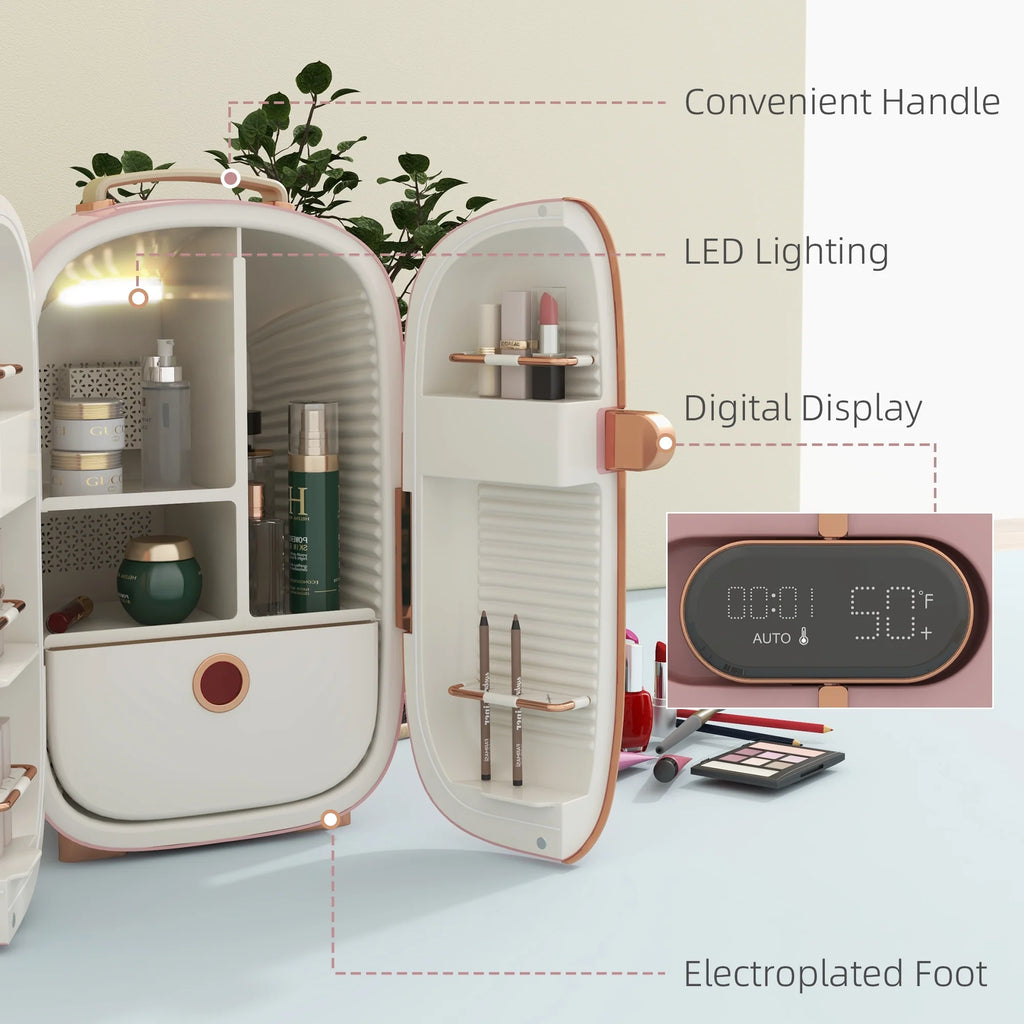 HOMCOM Portable Skincare Fridge with LED Display, 12L Mini Fridge for Beauty, Makeup and Cosmetics
