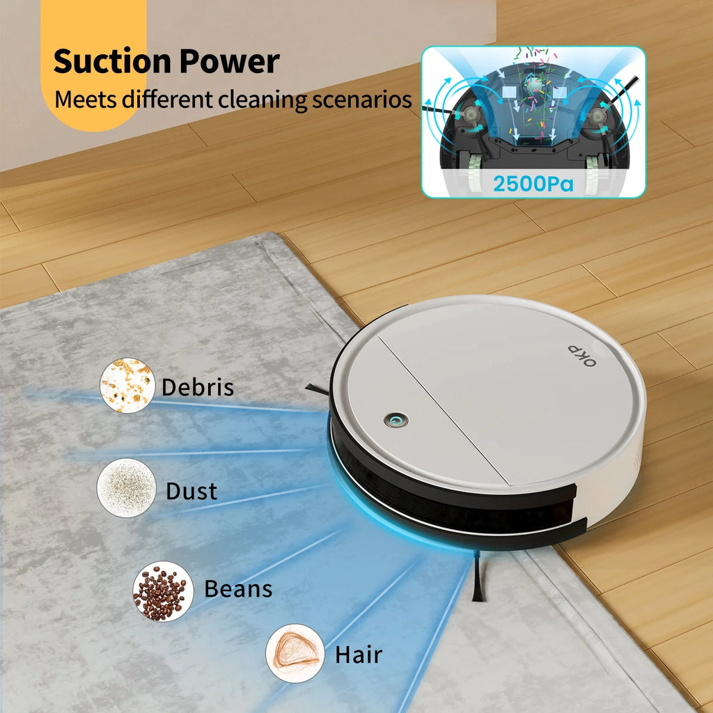 OKP Robot Vacuums with Mop Combo and Remote Control, 2 IN 1 Cleaning and Mopping, Wi-Fi Connectivity, Alexa/APP, Self-Charging Robotic Vacuum Cleaner for Home, Pet Hair, Carpets, and Hard Floors