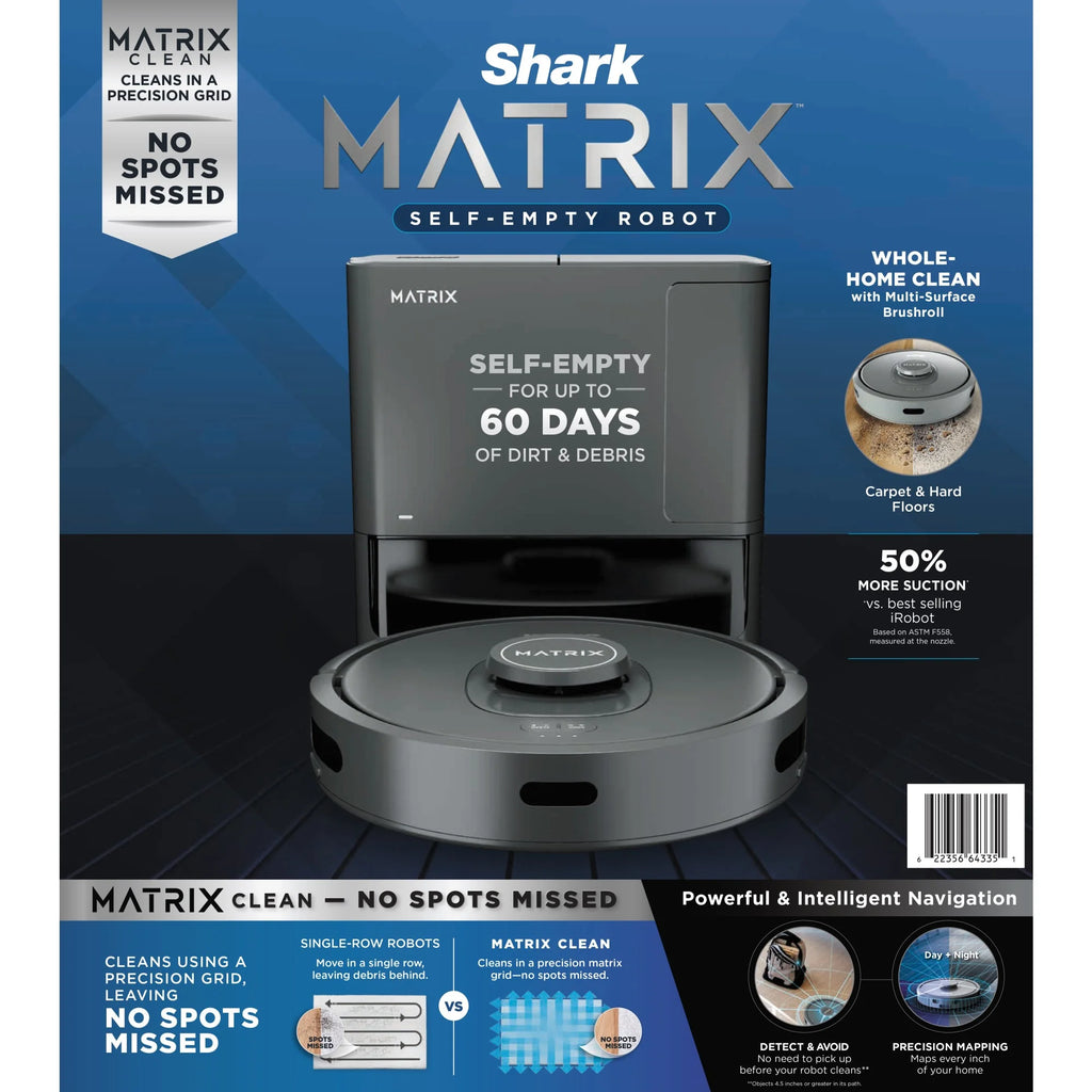 Shark Matrix Self-Empty Robot Vacuum with No Spots Missed on Carpets & Hard Floors, RV2300AE