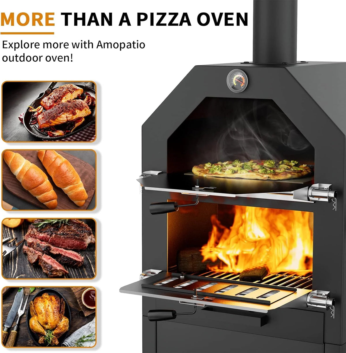 ELPOSUN Outdoor Pizza Oven Wood Fire Pizza Maker Grill w/ Pizza Stone & Waterproof Cover