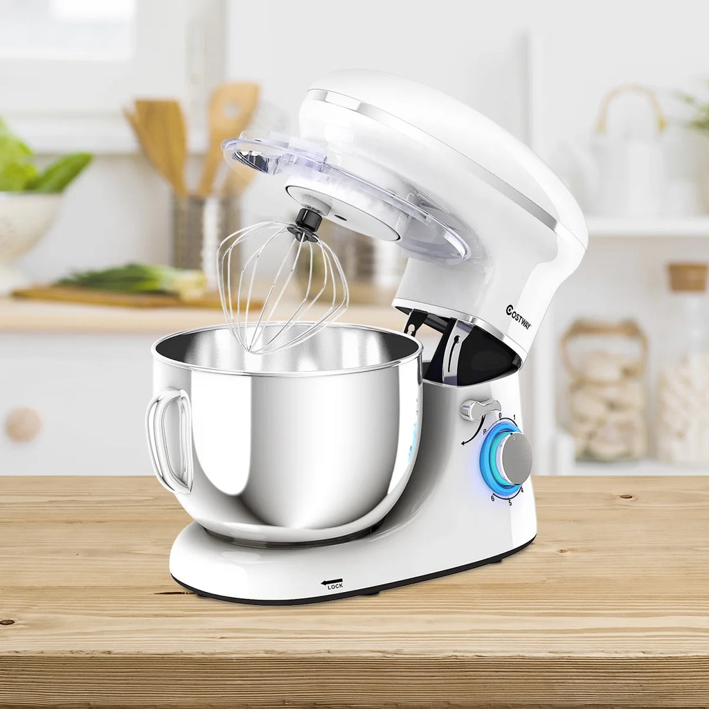 Costway 6.3 QT Tilt-Head Food Stand Mixer 6 Speed 660W wIth Dough Hook, Whisk & Beater Black