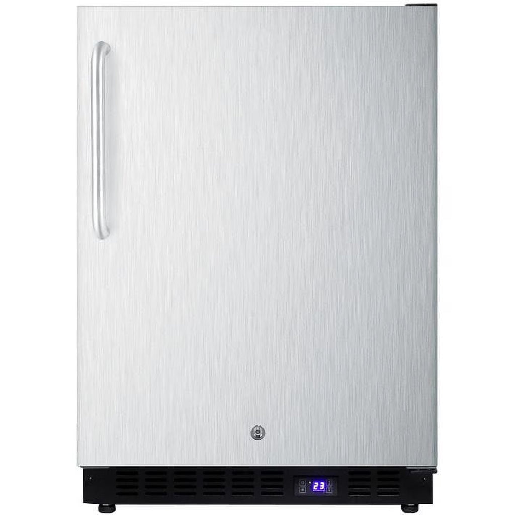 Frost-free outdoor all-freezer in complete stainless steel, w/digital thermostat, LED lighting, towel bar handle, and lock; built-in or freestanding