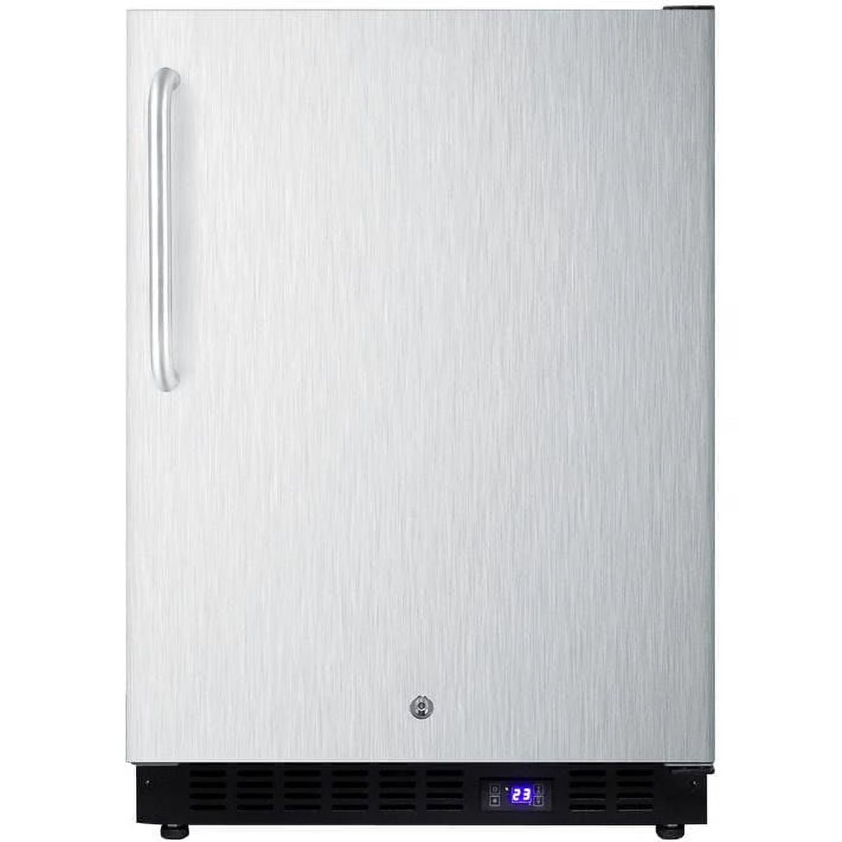 Frost-free outdoor all-freezer in complete stainless steel, w/digital thermostat, LED lighting, towel bar handle, and lock; built-in or freestanding