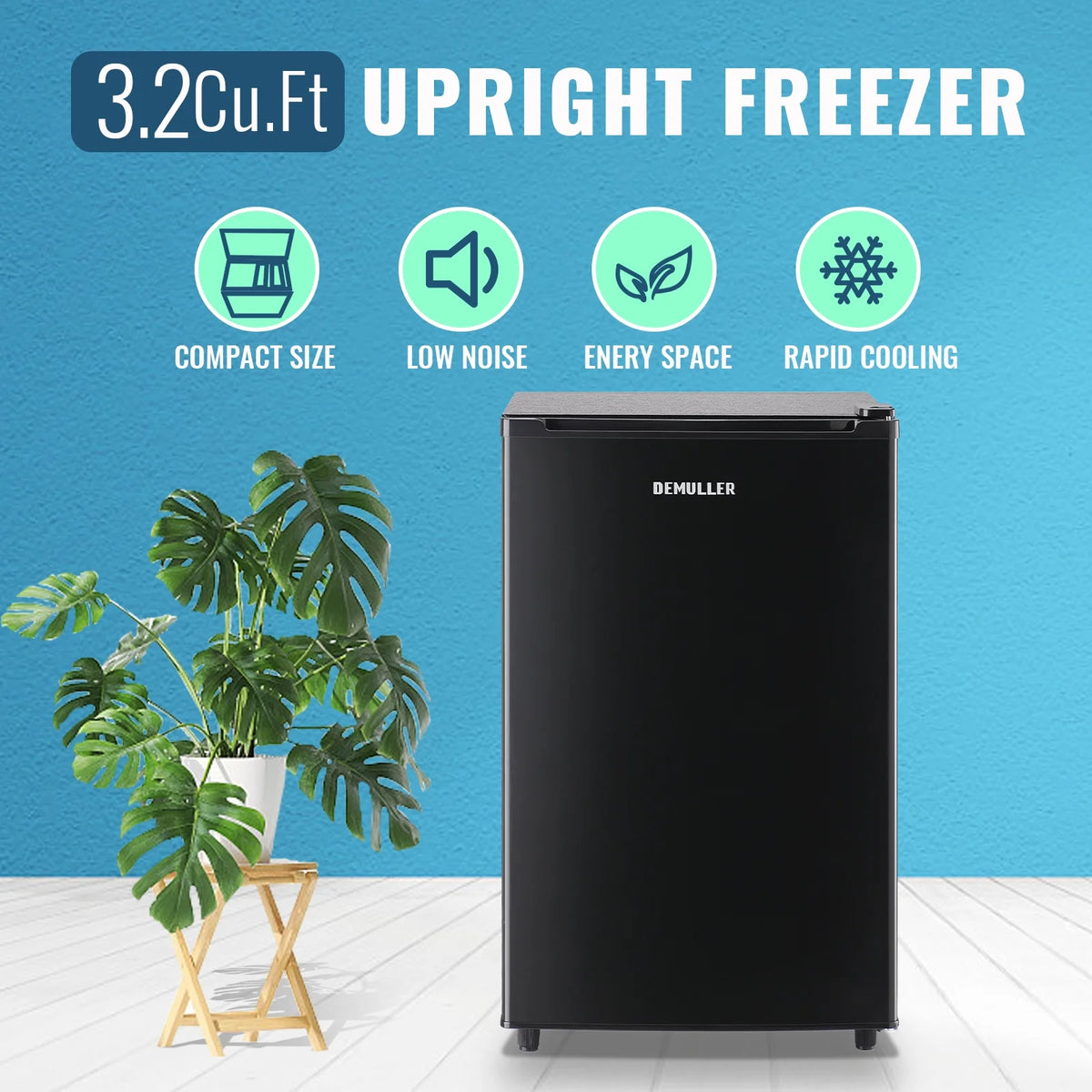 Demuller Upright Freezer 3.2 Cu.ft Freezer 7-speed Temperature Control Fix Shelves Black New