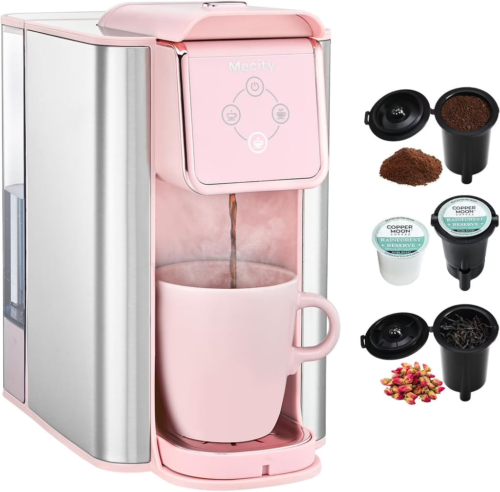 Mecity Coffee Maker 3 in 1 Single Serve Coffee Machine, Compatible with K cup Capsules, Instant Coffee Pot, Tea maker, 6,8,10 Oz Cup, Removable 50 Oz Water Reservoir, 120V 1150W