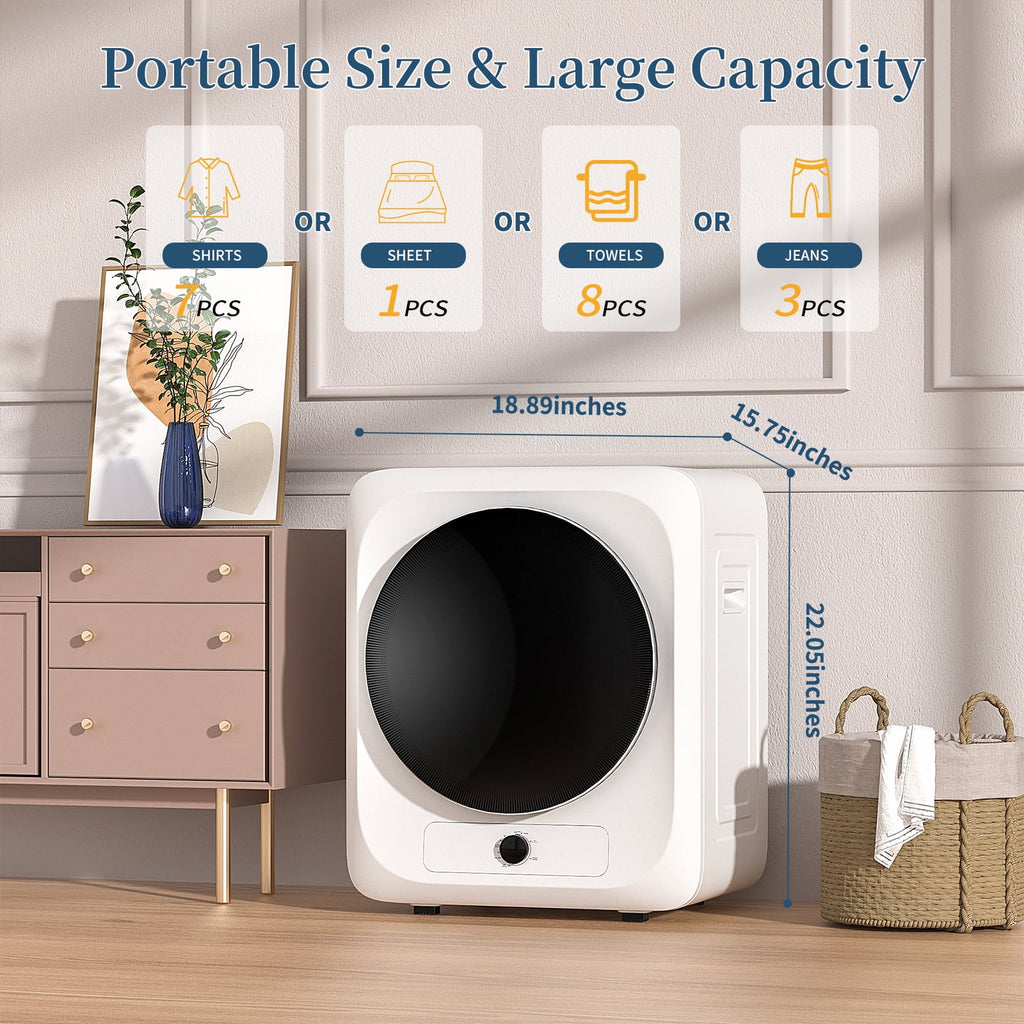 Zynkez Portable Clothes Dryer,1.6 Cu.ft.,110V Electric Compact Laundry Dryer with Stainless Steel Tub for Apartments, Dorms, RVs (White)