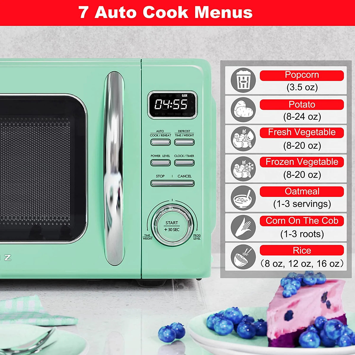 Galanz Retro Countertop Microwave Oven with Auto Cook & Reheat, Defrost, Quick Start Functions, Easy Clean with Glass Turntable, Pull Handle, .9 cu ft, Black