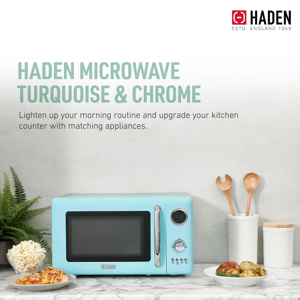 Haden 700W 0.7 Cubic Foot Microwave Oven w/ Digital Controls, Turquoise
