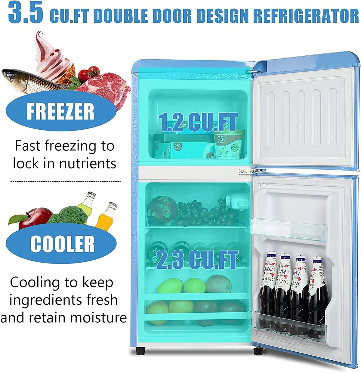 GGTB 3.0 Cu.ft Two Door Small Refrigerator with Freezer, Compact Retro Mini Refrigerator for Dorm, Office, Bar, RV, Bedroom, Red