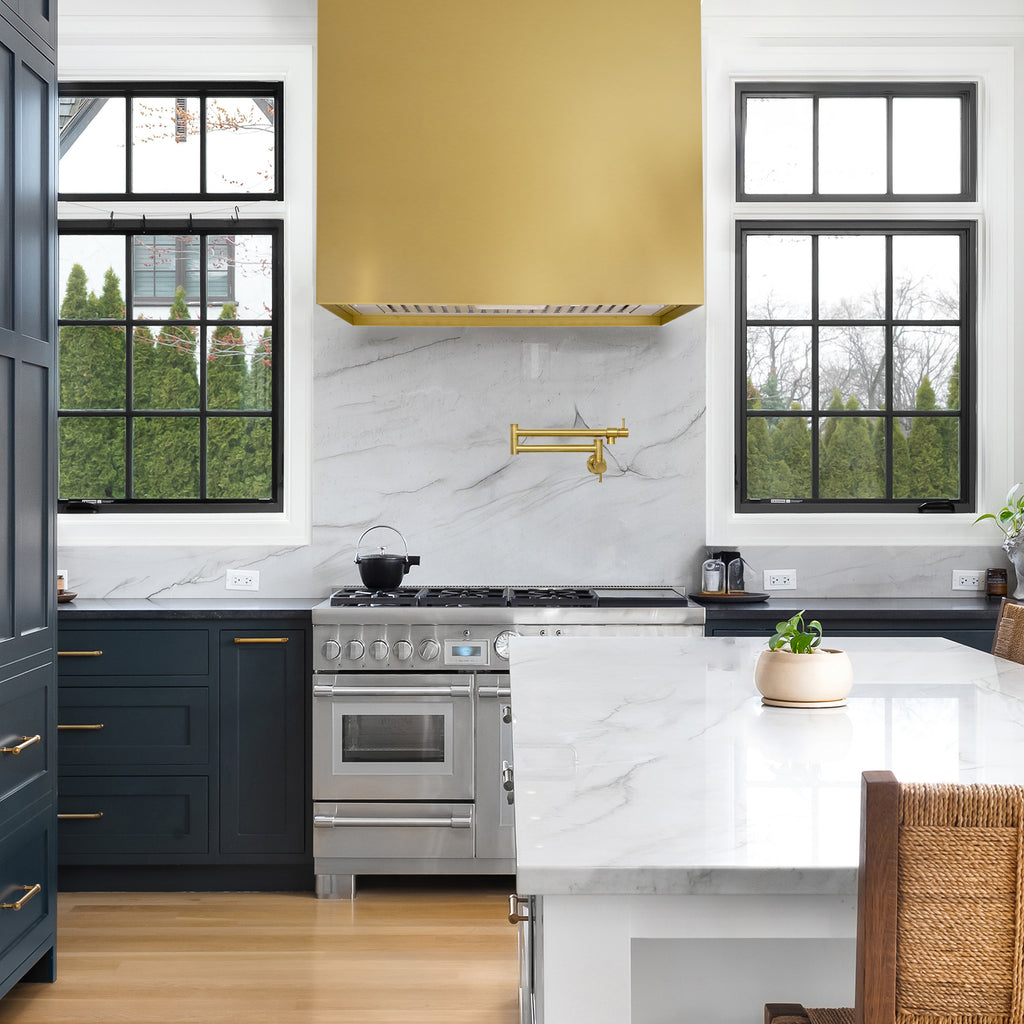 Akicon Stainless Steel Range Hood, Modern Box Kitchen Hood with Powerful Vent Motor, Wall Mount, 30��W*30��H*14D, Signal White