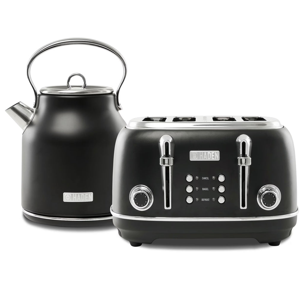 Haden Heritage 1500 1.7 Electric Kettle, Matte Black Finish with Copper Accents