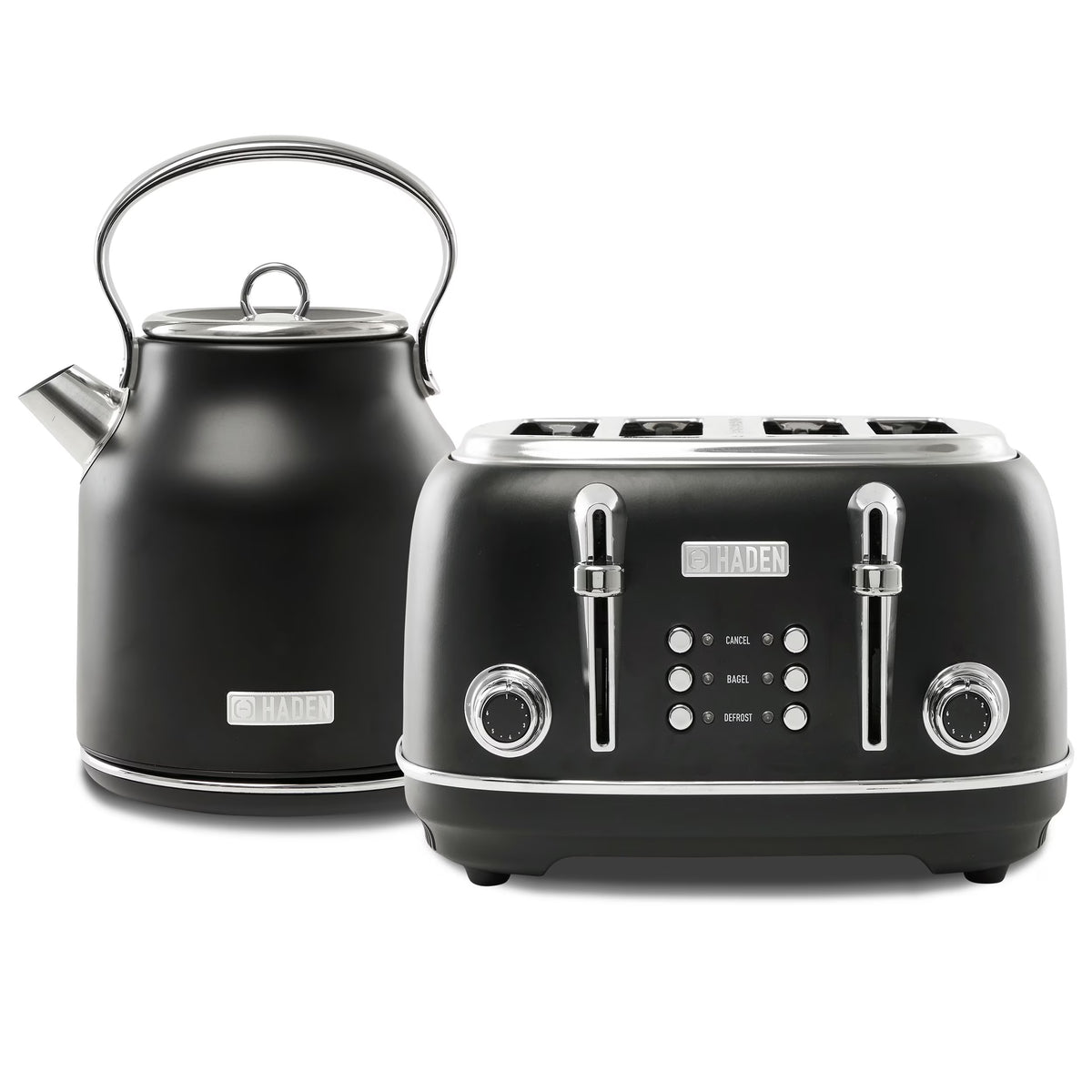 Haden Heritage 1500 1.7 Electric Kettle, Matte Black Finish with Copper Accents
