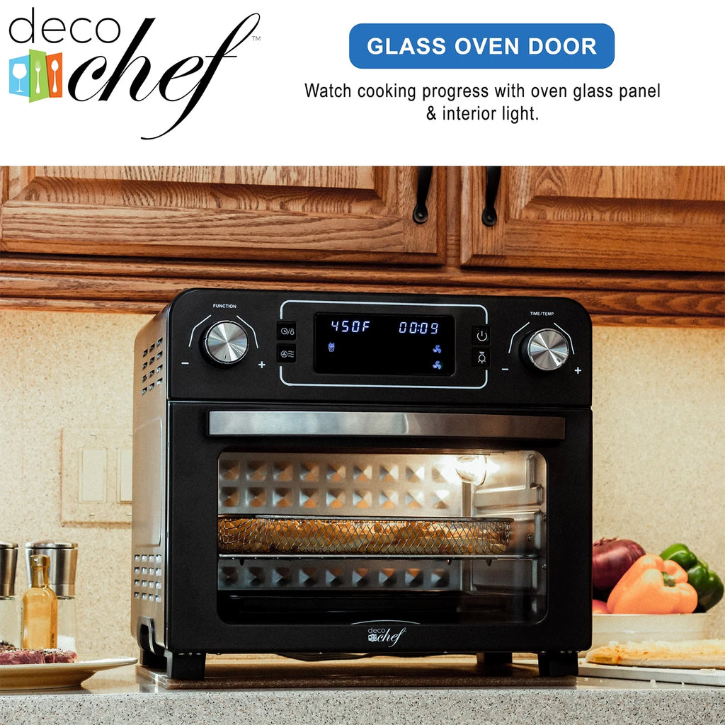 Deco Chef 24QT Stainless Steel Countertop Toaster Air Fryer Oven with Accessories (Black) + Bonus Deco Chef Gourmet 12 Piece Stainless Steel Knife Set with Storage Block