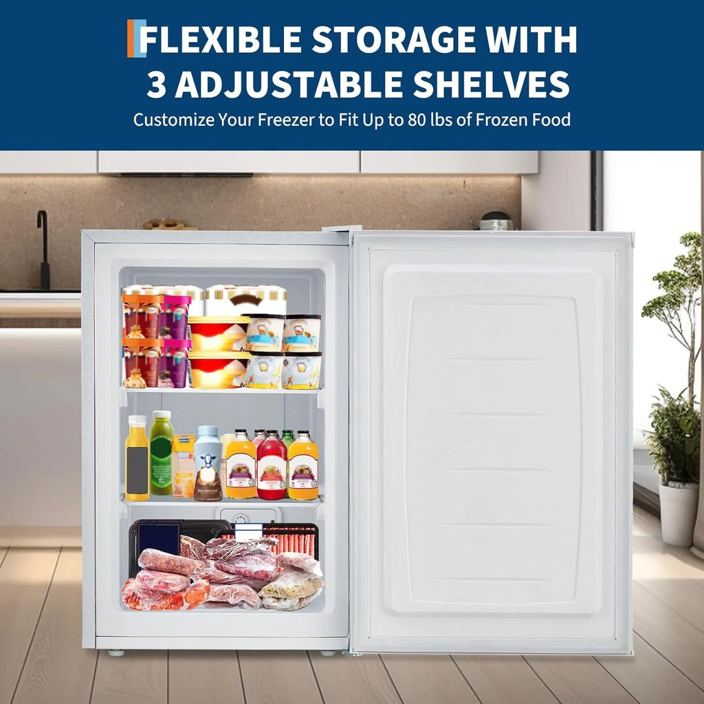 Garvee 3.0 Cu.ft Small Freezer, Mini Deep Freezer with Reversible Single Door & 7 Adjustable Thermostat for Apartment, Home, Office, White