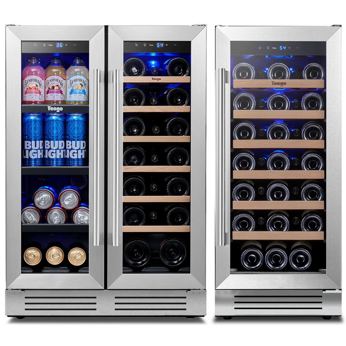 Yeego 30" Wine and Beverage Refrigerator,Two 15" Wine and Beverage Cooler Under Counter or Freestanding, Hold 33 Bottles and 80 Cans(Two Pack)