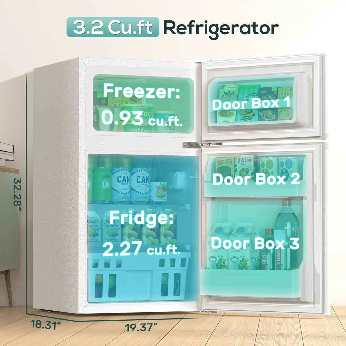 Auseo 3.1 Cu.Ft Double Door Mini Fridge with Freezer, Compact Retro Refrigerator for Dorm, Office, Bar, Bedroom, Black