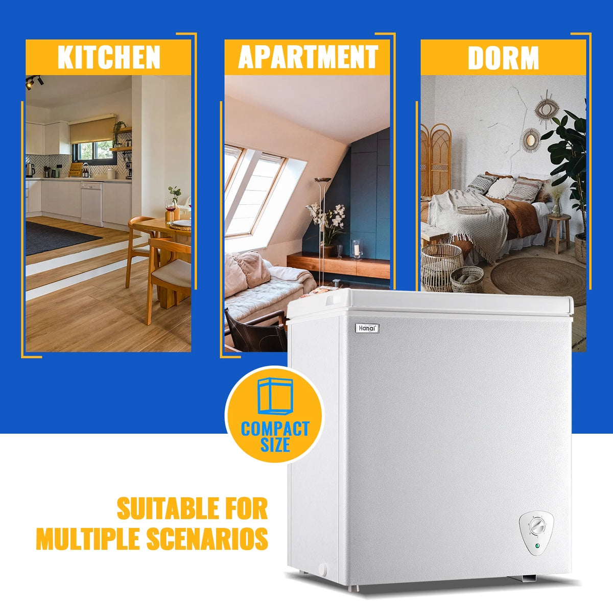 WANAI 5.0 Cu.ft Compact Freezer, Fast Cooling, Top Door Design, Energy-Efficient Deep Freezer White