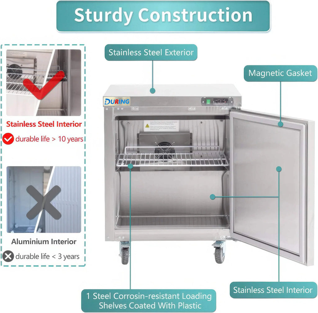 DURING D-KTR-28B 28" 1 Door Undercounter Refrigerator
