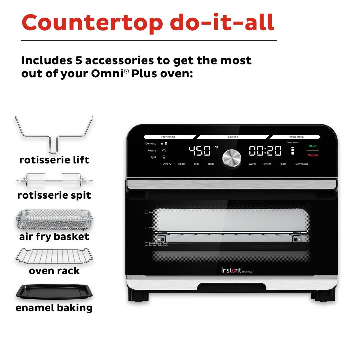 Instant Omni Plus 18L Air Fryer Toaster Oven Combo with 10-in-1 Functions, from the Makers of Instant Pot