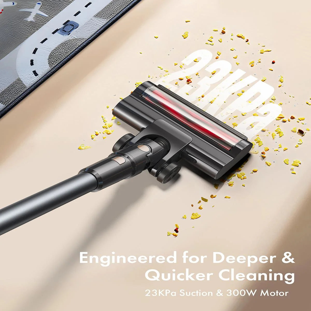 Homeika Cordless Vacuum Cleaner, 300W 23KPa Powerful Suction Vacuum with LED Display, 3 Suction, 48mins Runtime, Lightweight Stick Cleaner with Sofa Brush for Hard Floor/Carpet/Pet Hair/Car, Black