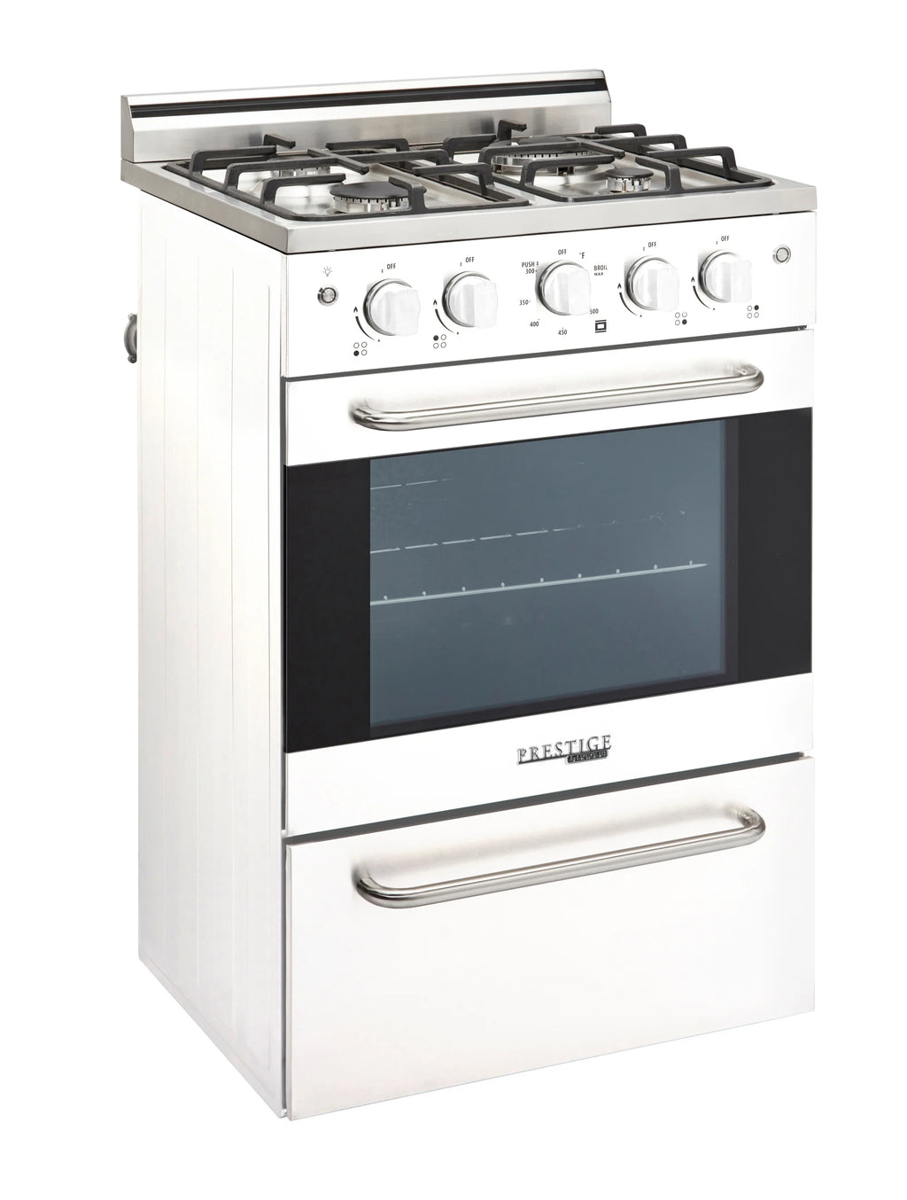 Unique Prestige 24�?2.3 cu ft Double Oven Gas Range in White