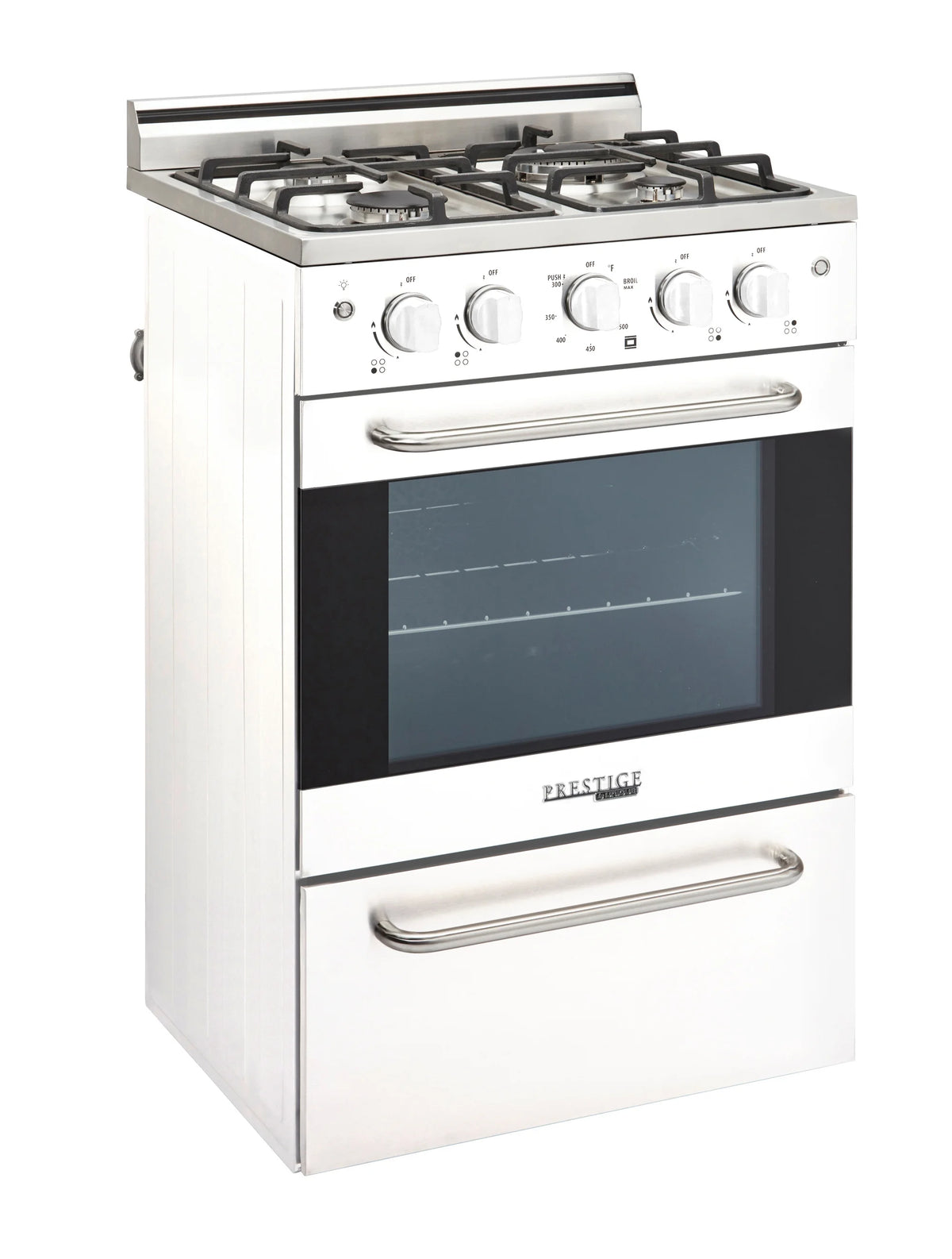 Unique Prestige 24�?2.3 cu ft Double Oven Gas Range in White