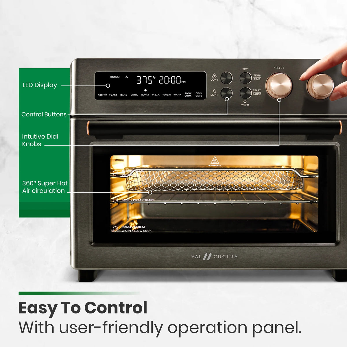VAL CUCINA 10-IN-1 AIR FRYER TOASTER OVEN -  BRUSHED STAINLESS STEEL