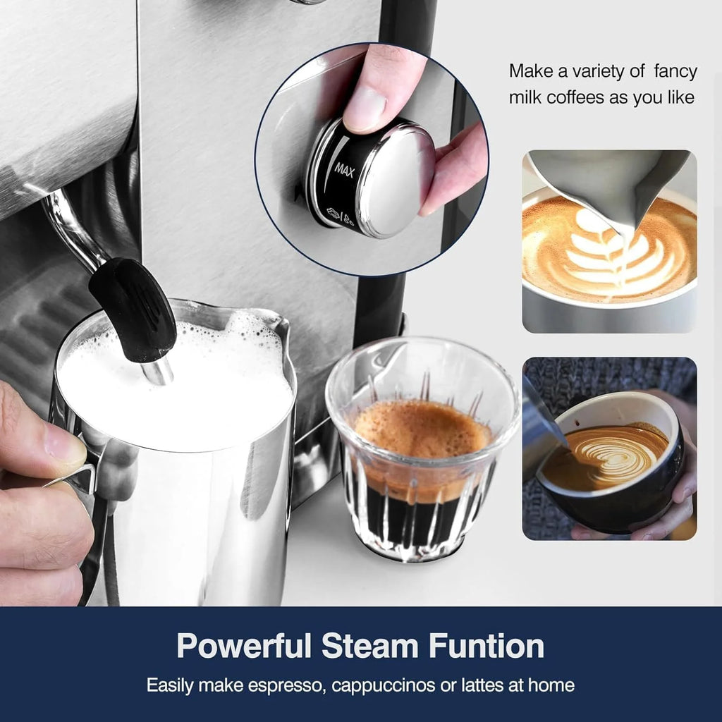 Sunmaki 20 Bar Espresso Machine, Compact Cappuccino Machines for Home Gifts, Stainless Steel