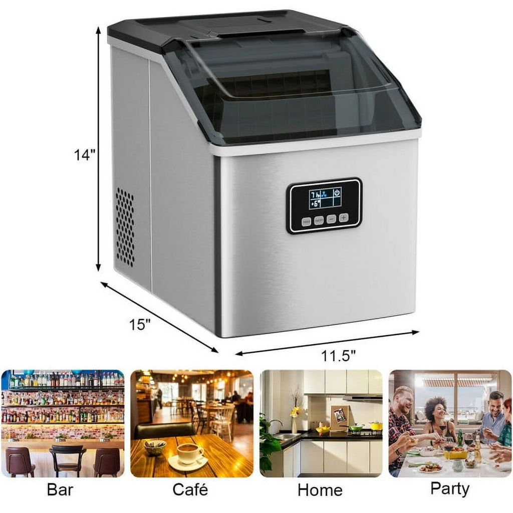 Resenkos Ice Maker Machine, Machine for Making Ice Cubes, 48 lbs Stainless Self-Clean Ice Maker with LCD Display