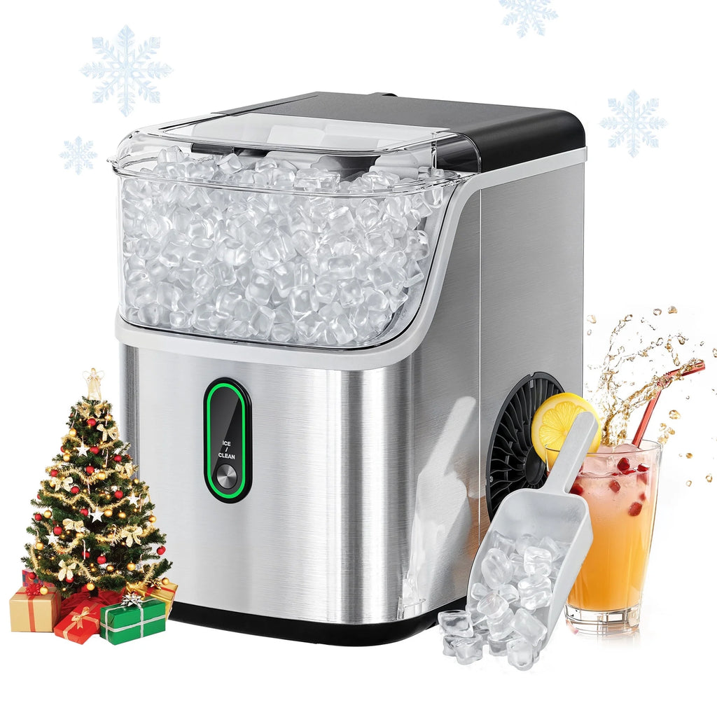 Philergo Nugget Ice Maker Countertop, Pebble Ice Maker Machine with Self-Cleaning, 35lbs/24hr, Soft Chewable Pellet Ice Maker for Home, Kitchen, Stainless Steel