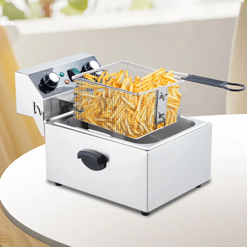 Electric Deep Fryer,Tank Stainless Steel Deep Fryer, Temperature Control, Countertop Fryer for Home Kitchen and Restaurant, 110V