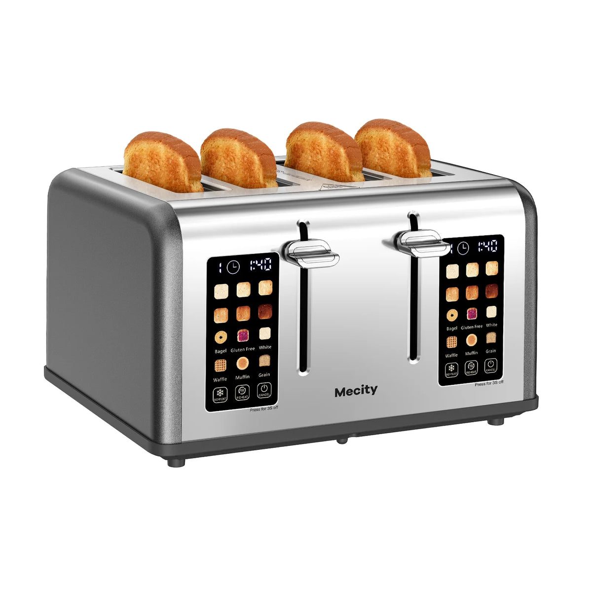 Mecity 4-Slice Touchscreen Toaster, Stainless Steel, 6 Browning Settings, Reheat, Cancel, Defrost, Removable Tray