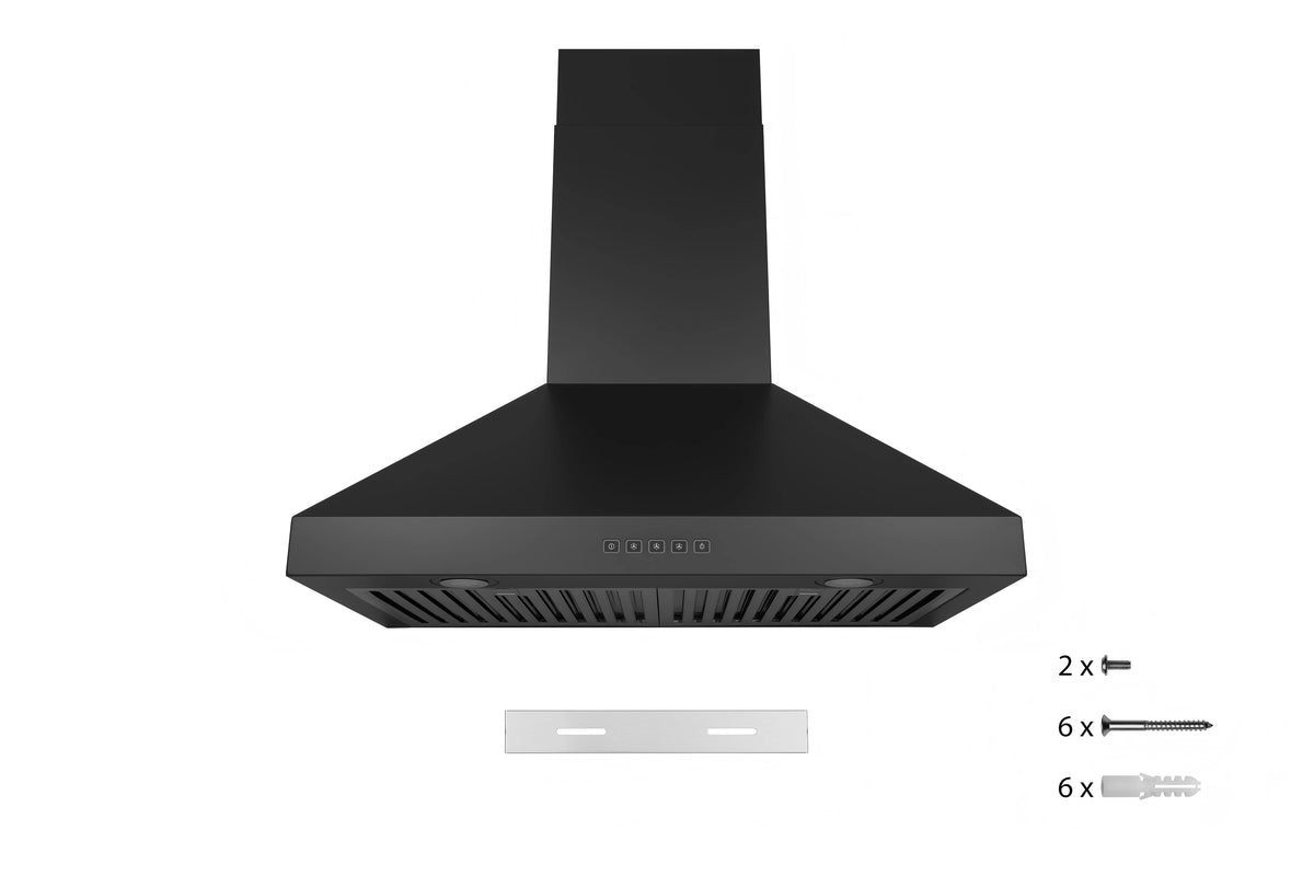 Hauslane Chef Series Pro Model WM-530 30" Convertible  Wall Mount Chimney Range Hood 120V in Matte Black