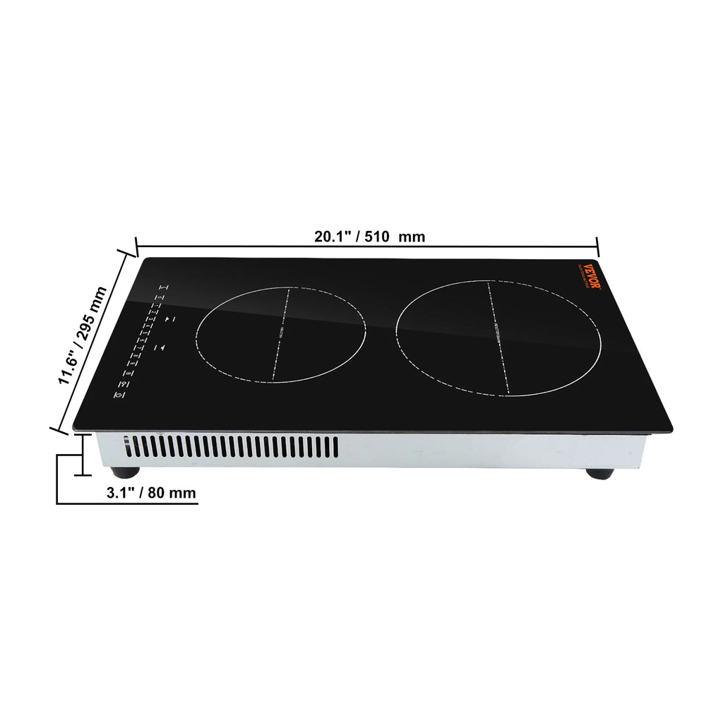 BENTISM 12 inch Electric Cooktop 2 Burners 1800W Stove Top Touch Control
