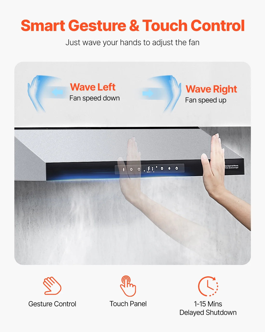 KFFKFF 30 Inch Under Cabinet Range Hood, Kitchen Exhaust System, 900CFM Dual Engine Stainless Steel Cooker Hood, Equipped with Gesture and Touch Interface, LED Illumination