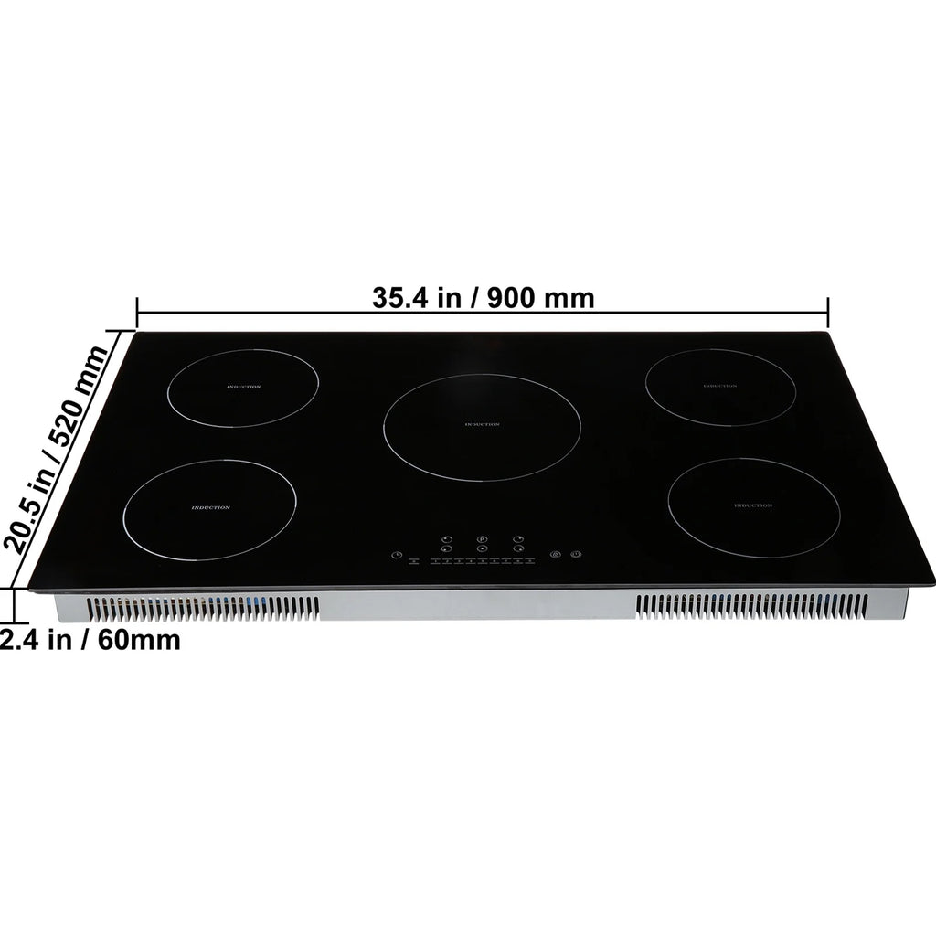 KFFKFF 5 Burners Ceramic Glass Stove Top Touch Control 36 inch Electric Cooktop